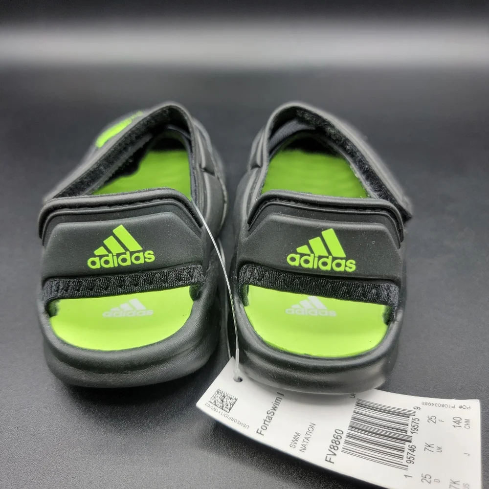 Adidas FortaSwim I Toddlers Swim Shoe Size 7C Black Neon Green Little Kids New